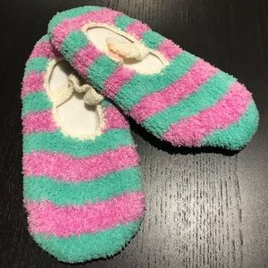 Pink + Lime stripe Slippers with Button Strap